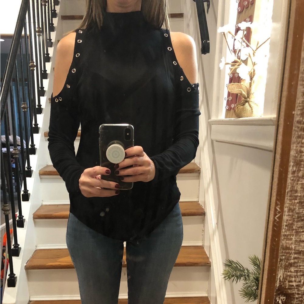 Generation Love Black cut out shoulder mock turtleneck top, XS